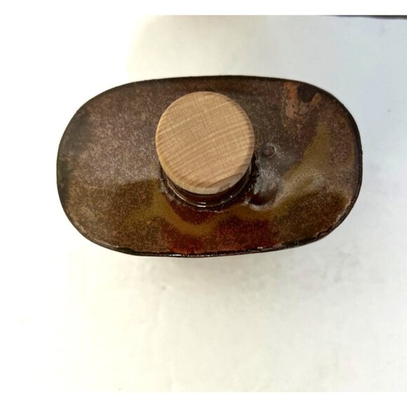 Icy Road Clay Pottery Stoneware Flask Pelican Wood Cork Stopper Artist Stamped - Picture 6 of 9
